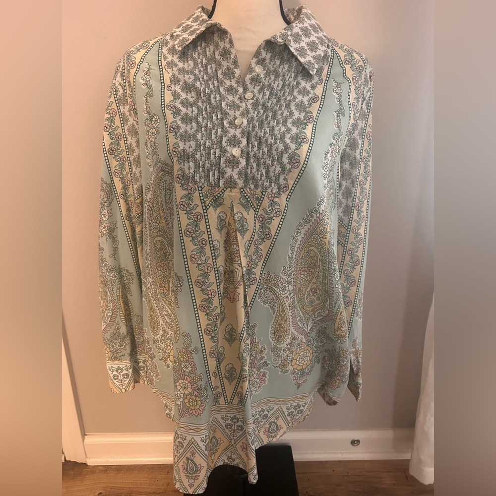 Tabitha-Soft Surroundings blue tunic with paisley design - Picture 2 of 9